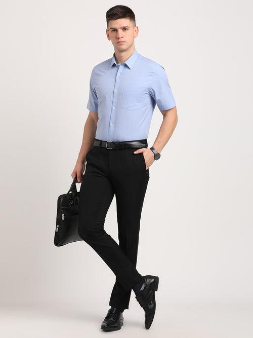 100% Cotton Sky Blue Plain Slim Fit Half Sleeve Formal Shirt