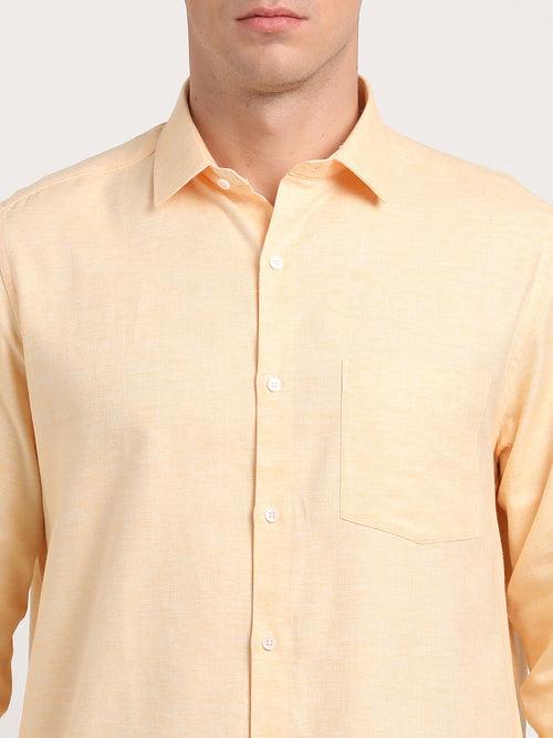 100% Cotton Yellow Plain Regular Fit Half Sleeve Formal Shirt