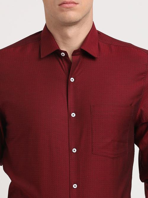 100% Cotton Maroon Dobby Regular Fit Full Sleeve Formal Shirt