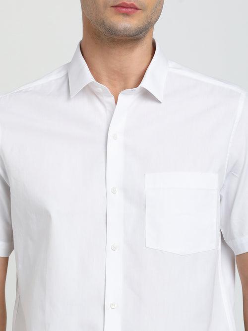 100% Cotton White Plain Slim Fit Half Sleeve Formal Shirt