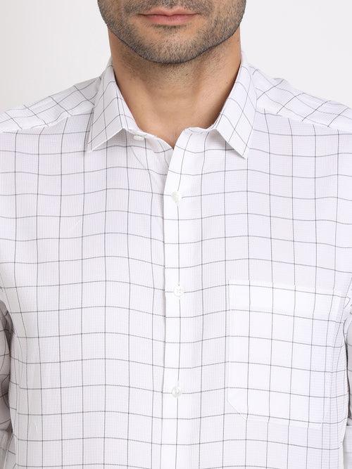 100% Cotton White Checkered Regular Fit Full Sleeve Formal Shirt