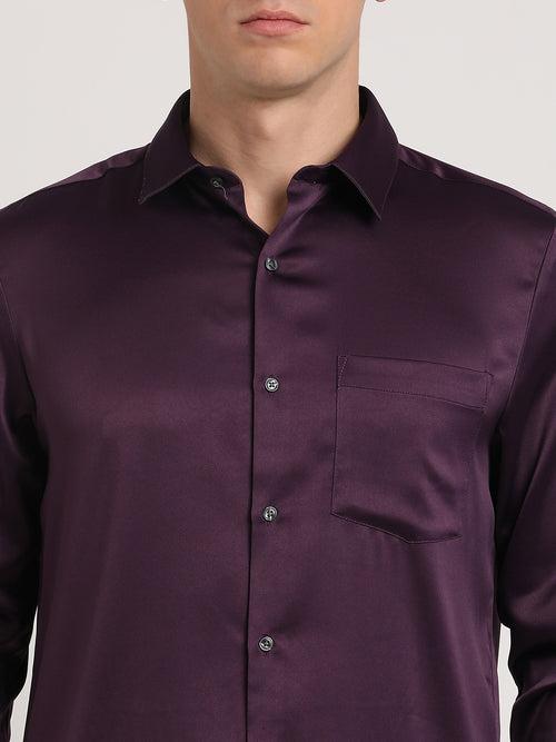 Poly Satin Purple Plain Slim Fit Full Sleeve Ceremonial Shirt