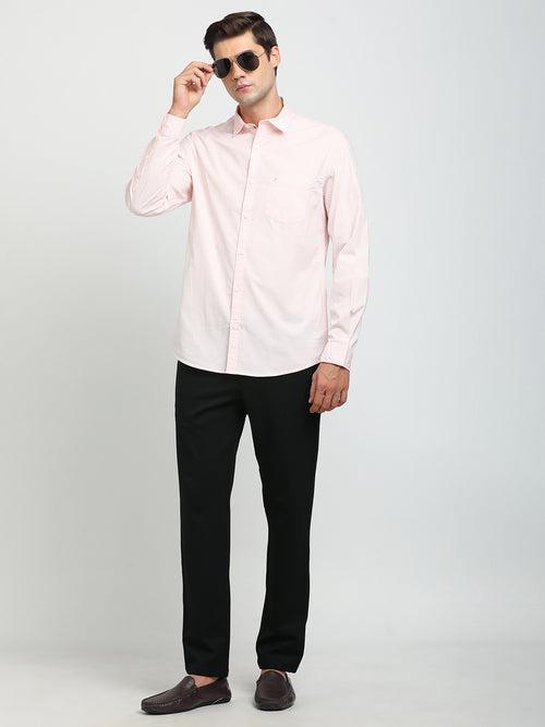 Cotton Stretch Pink Plain Slim Fit Full Sleeve Casual Shirt