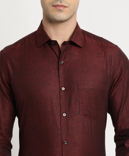 Giza Cotton Maroon Jacquard Slim Fit Full Sleeve Ceremonial Shirt