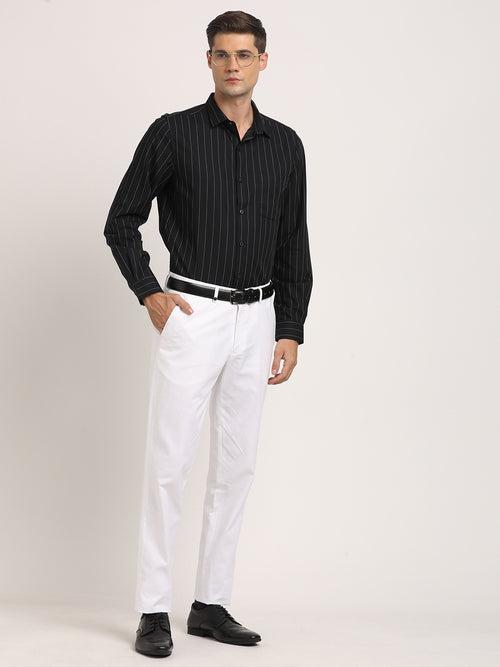 100% Cotton Black Striped Slim Fit Full Sleeve Formal Shirt