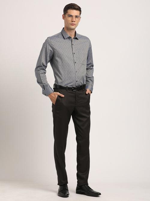 100% Cotton Grey Printed Slim Fit Full Sleeve Formal Shirt