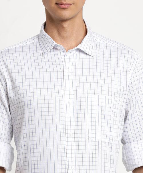 100% Cotton White Checkered Slim Fit Full Sleeve Formal Shirt