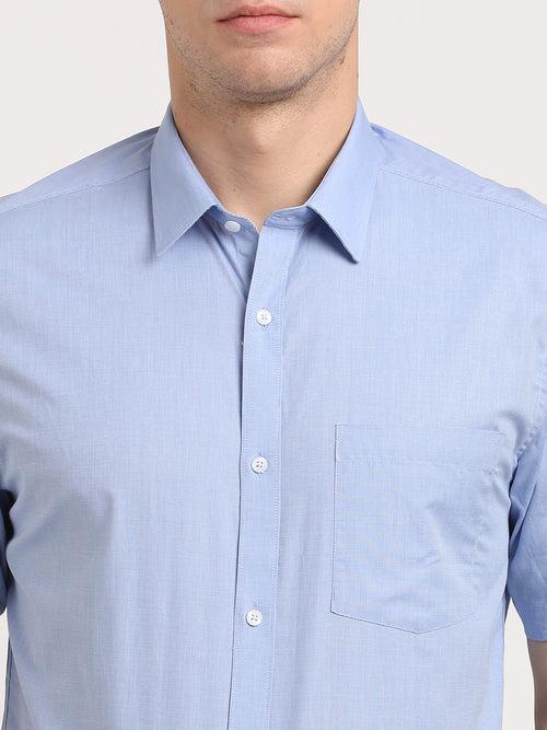 100% Cotton Sky Blue Plain Slim Fit Half Sleeve Formal Shirt