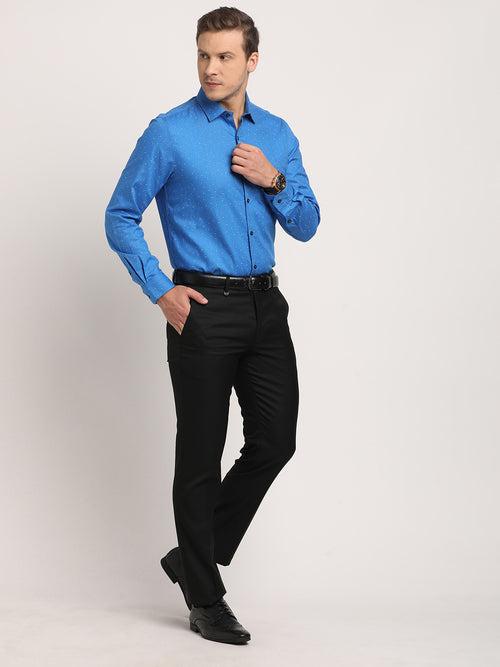 100% Cotton Blue Printed Slim Fit Full Sleeve Formal Shirt