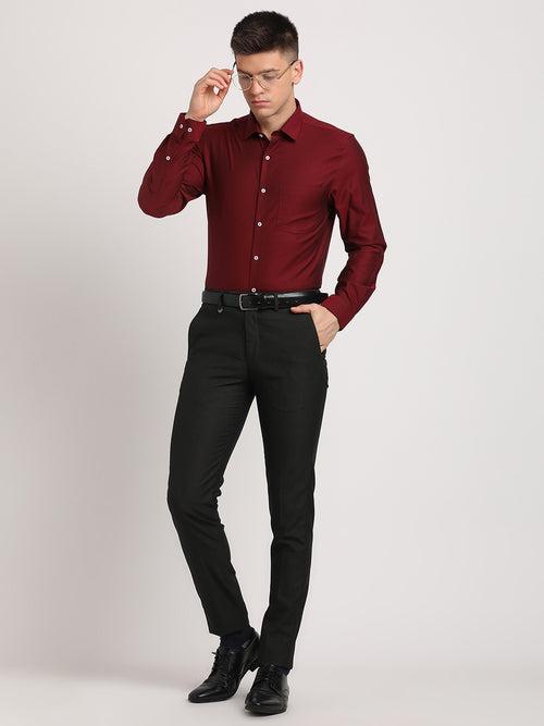 100% Cotton Maroon Dobby Regular Fit Full Sleeve Formal Shirt