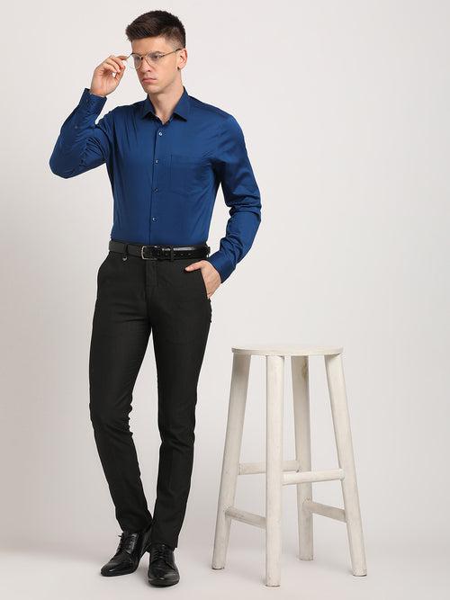 100% Cotton Blue Plain Slim Fit Full Sleeve Ceremonial Shirt