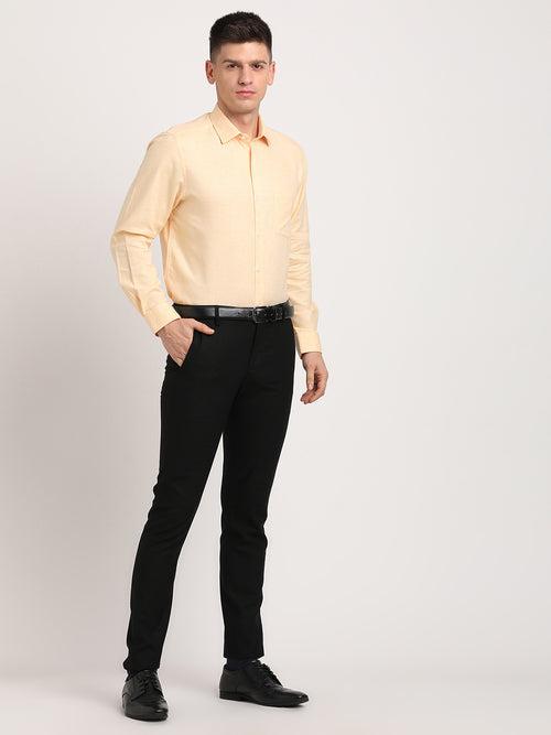 100% Cotton Yellow Plain Regular Fit Half Sleeve Formal Shirt