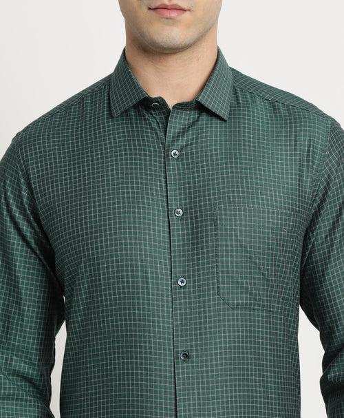 100% Cotton Green Checkered Slim Fit Full Sleeve Formal Shirt