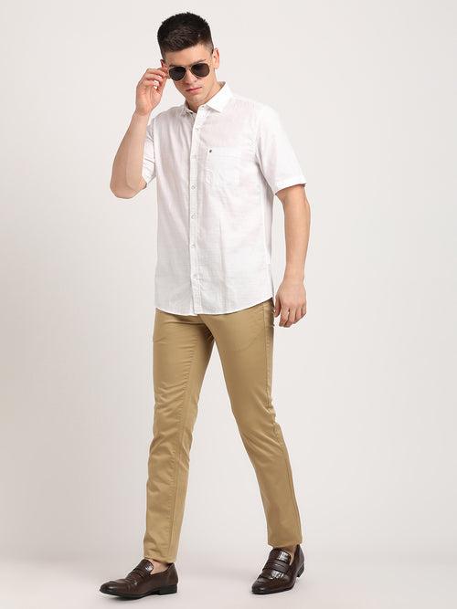 100% Cotton White Dobby Slim Fit Half Sleeve Casual Shirt