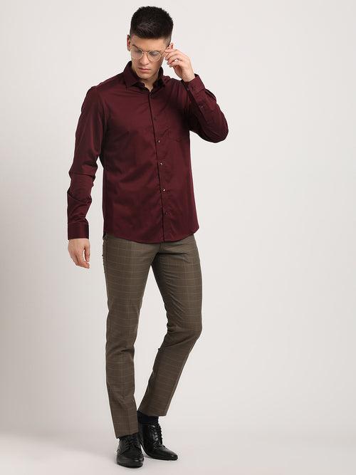 100% Cotton Maroon Plain Slim Fit Full Sleeve Ceremonial Shirt