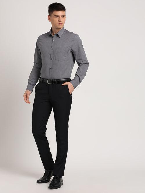 100% Cotton Grey Plain Regular Fit Half Sleeve Formal Shirt