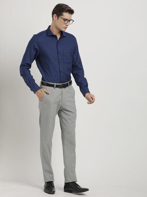 100% Cotton Navy Blue Dobby Regular Fit Full Sleeve Formal Shirt