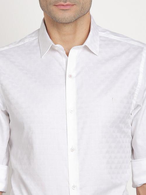 100% Cotton White Jacquard Slim Fit Full Sleeve Ceremonial Shirt