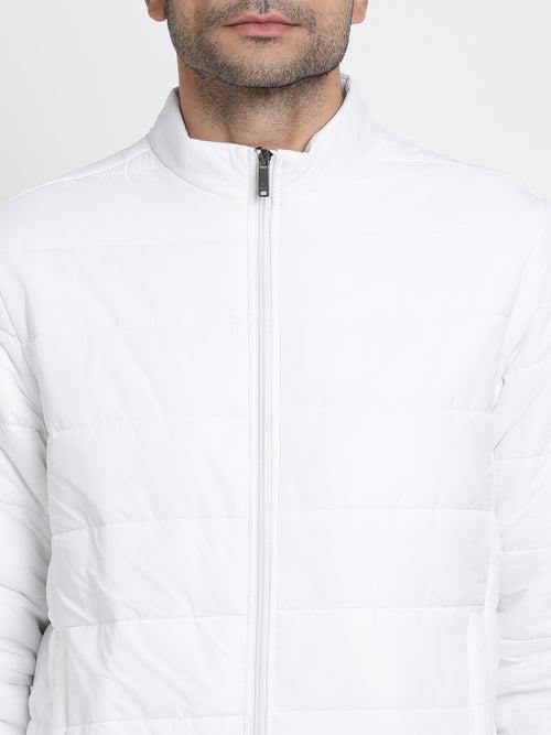 Nylon White Plain Regular Fit Wind Cheater