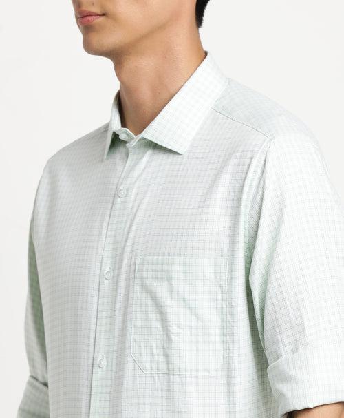 100% Cotton Light Green Checkered Slim Fit Full Sleeve Formal Shirt