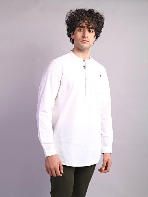 100% Cotton White Dobby Kurta Full Sleeve Casual Shirt