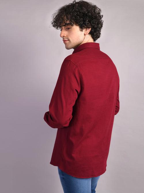 100% Cotton Maroon Plain Slim Fit Full Sleeve Casual Shirt