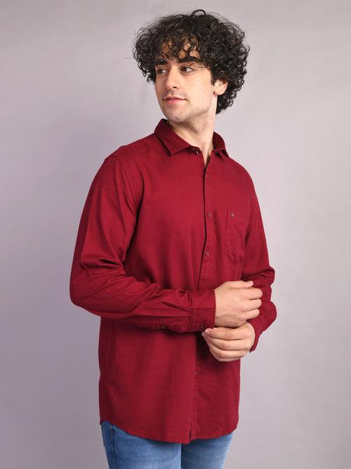 100% Cotton Maroon Plain Slim Fit Full Sleeve Casual Shirt