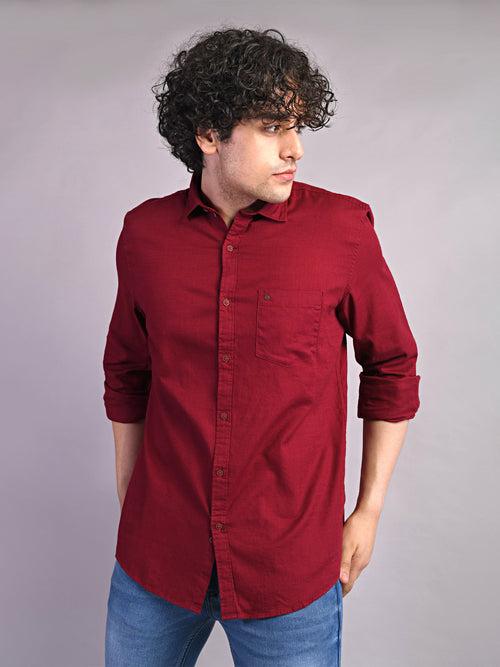 100% Cotton Maroon Plain Slim Fit Full Sleeve Casual Shirt