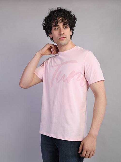 Cotton Stretch Baby Pink Printed Crew Neck Half Sleeve Casual T-Shirt