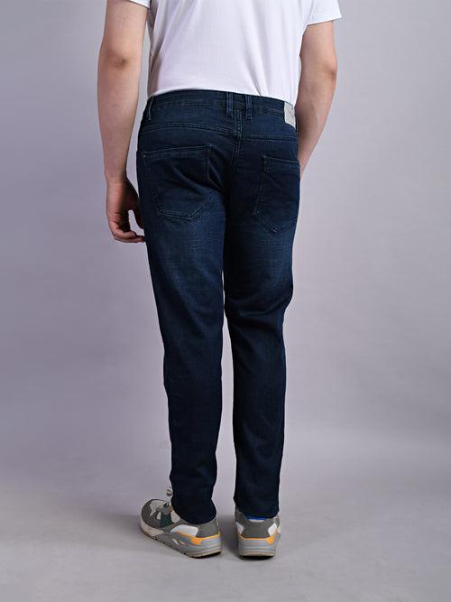 Cotton Stretch Indigo Plain Narrow Fit Flat Front Casual Jeans