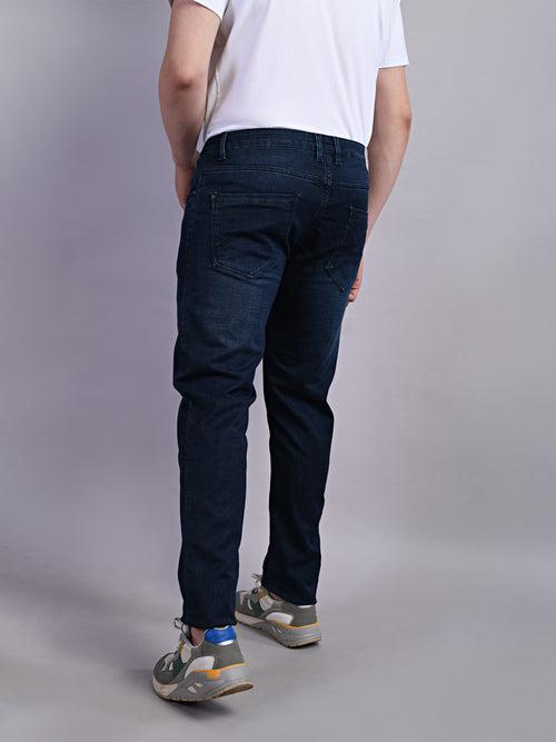 Cotton Stretch Indigo Plain Narrow Fit Flat Front Casual Jeans