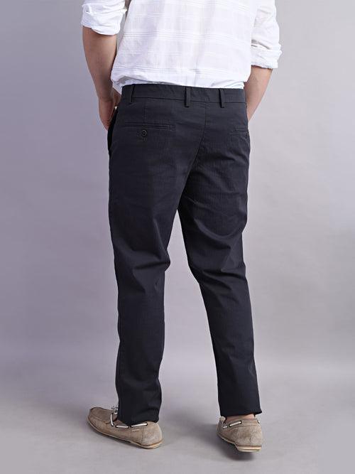 Cotton Stretch Dark Grey Plain Ultra Slim Fit Flat Front Casual Trouser