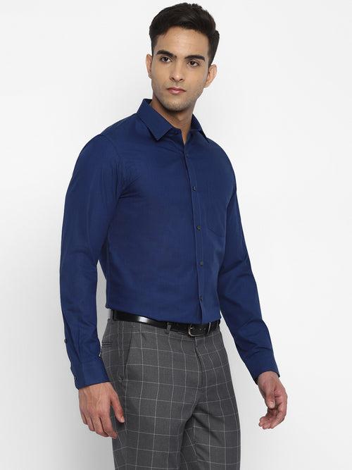 100% Cotton Blue Plain Regular Fit Full Sleeve Formal Shirt