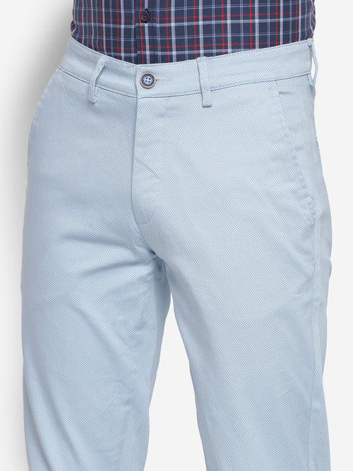 Printed Sky Blue Ultra Slim Fit Causal Trouser