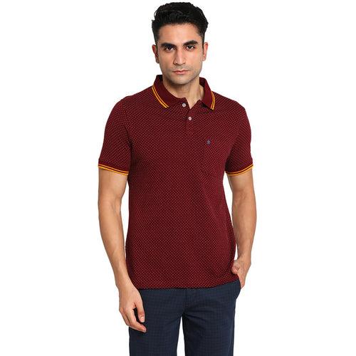 Turtle Men Maroon Self Design Polo Neck T-Shirts