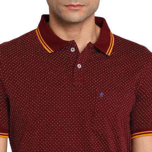 Turtle Men Maroon Self Design Polo Neck T-Shirts