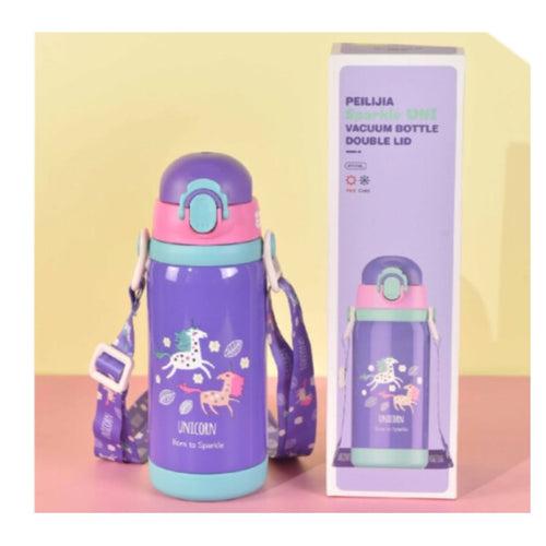 Dual Cap Premium Water Steel Bottle for kids - Unicorn, Dino