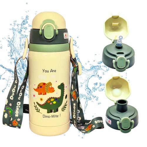 Dual Cap Premium Water Steel Bottle for kids - Unicorn, Dino