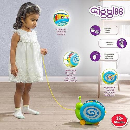 Giggles Funskool Giggles, 3 In 1 Pull Along Musical Snail, Xylophone, Drum And Walking, Pull Along, Preschool Toys, 12 Months & Above,