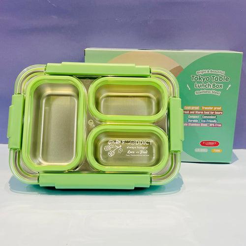 100% Spill Free Steel Bento Tiffin- 3 Compartments Lunchbox (710ml)