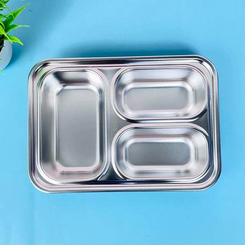 100% Spill Free Steel Bento Tiffin- 3 Compartments Lunchbox (710ml)