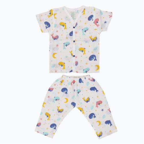 Muslin Sleep Suit for babies and kids (Unisex) Starry Whale - Pack of 3