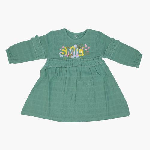 Minty Charm - Full Sleeve Muslin Frock