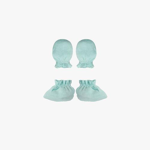 Muslin Mittens and booties - Blue