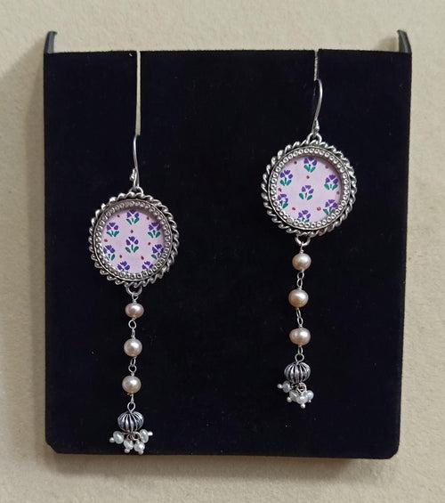 Silver Pink Painting Earrings