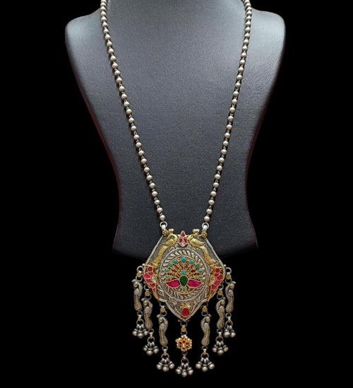 925 Silver Kundan Peacock Necklace