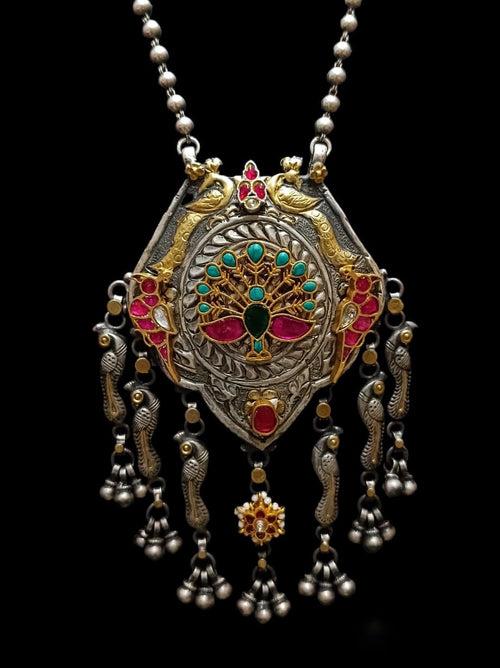 925 Silver Kundan Peacock Necklace