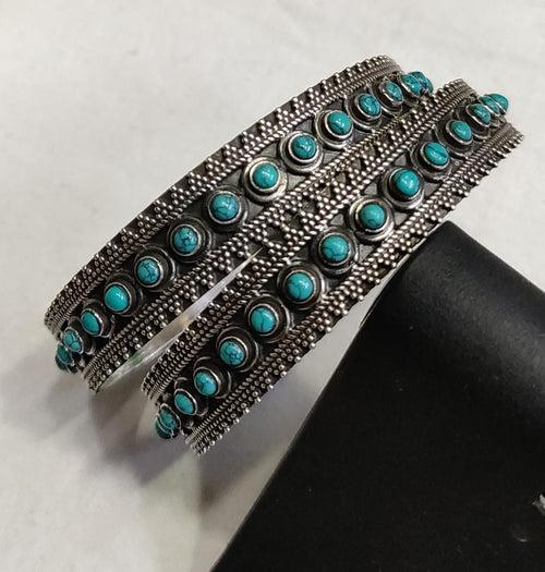 Turquoise Silver Kada (Pair)