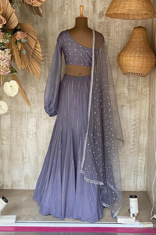 Grey Sequence One Shoulder Lehenga Set