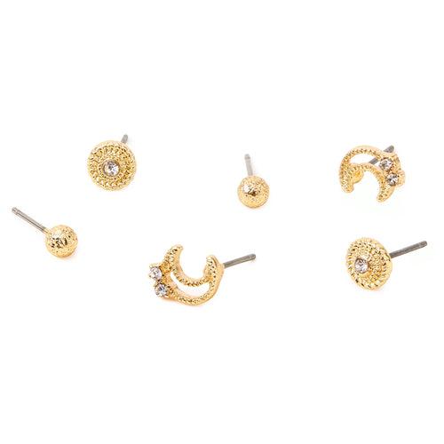 Accessorize London Women's Moon Gem Stud Earrings Pack of Three